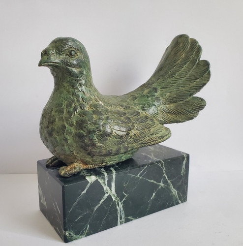 Alte bronze taube auf marmor - bronze,